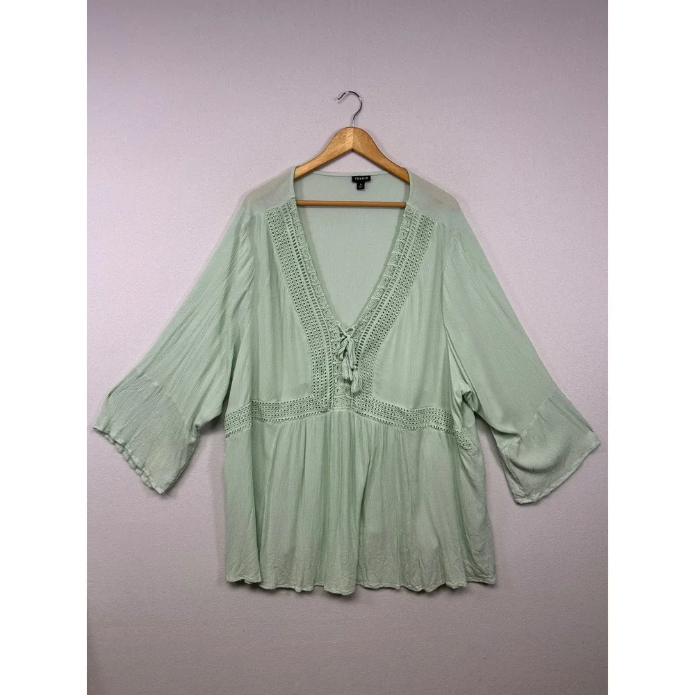 Boho Cottagecore Torrid Womens 5X Mint Green Crochet Lace Peplum Babydoll Top - Picture 1 of 9